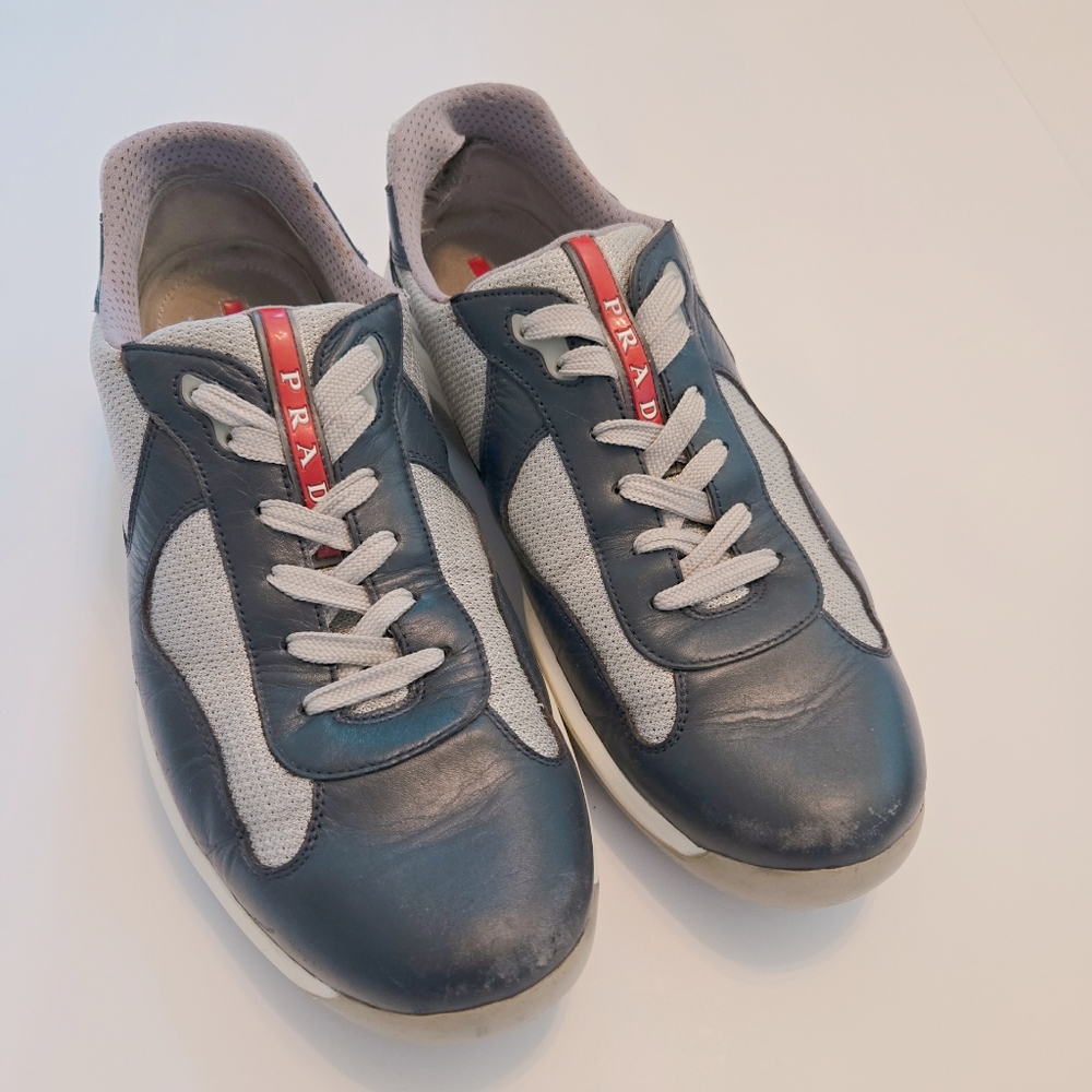 PRADA Men's Americas Cup Navy And Gray Boat Classic Sneaker